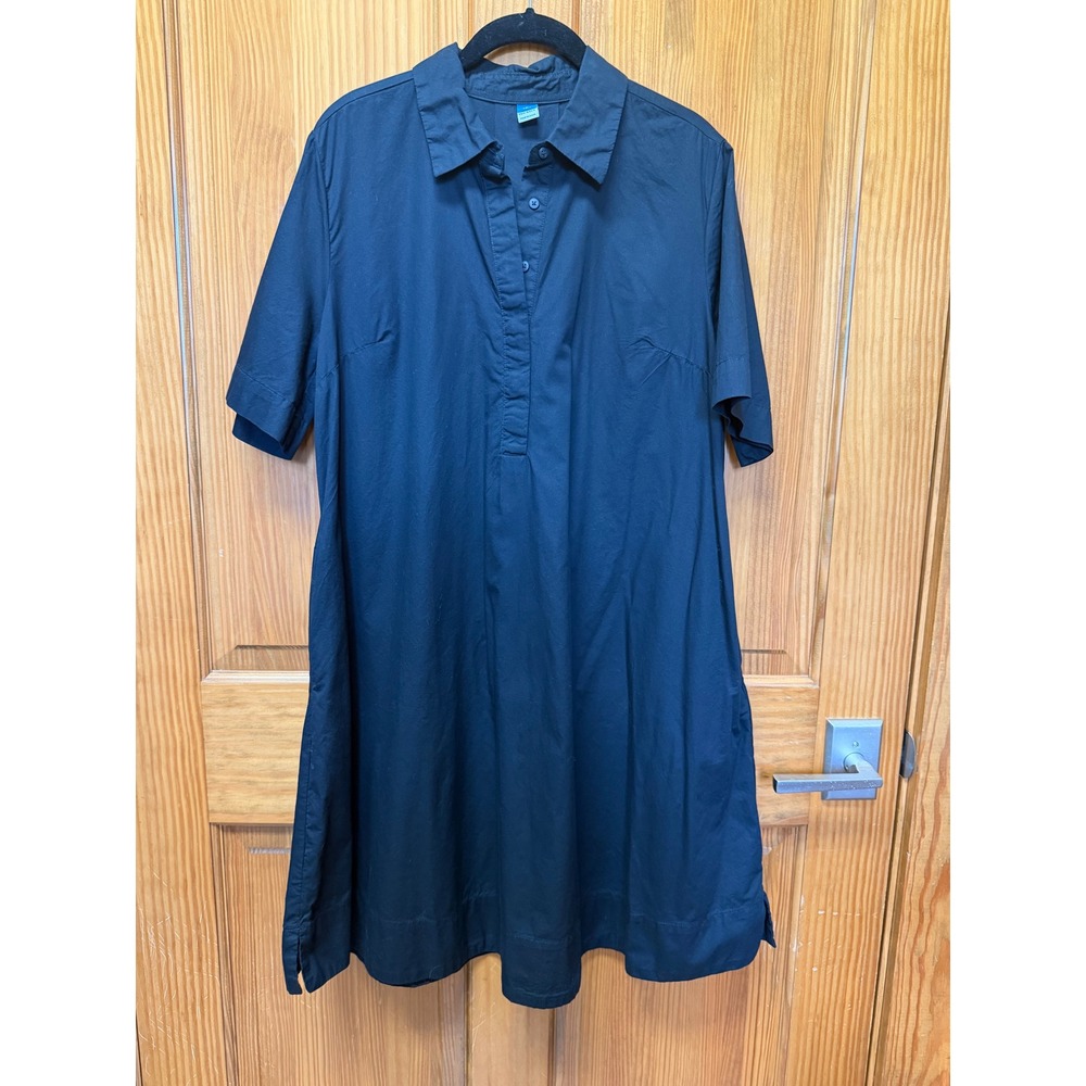 Old Navy Black Swing Shirt Dress Short Sleeve Pockets Medium Tall MT - Picture 3 of 9
